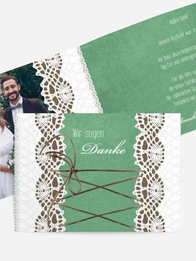 Dankeskarte Hochzeit "Vintage Schleife"