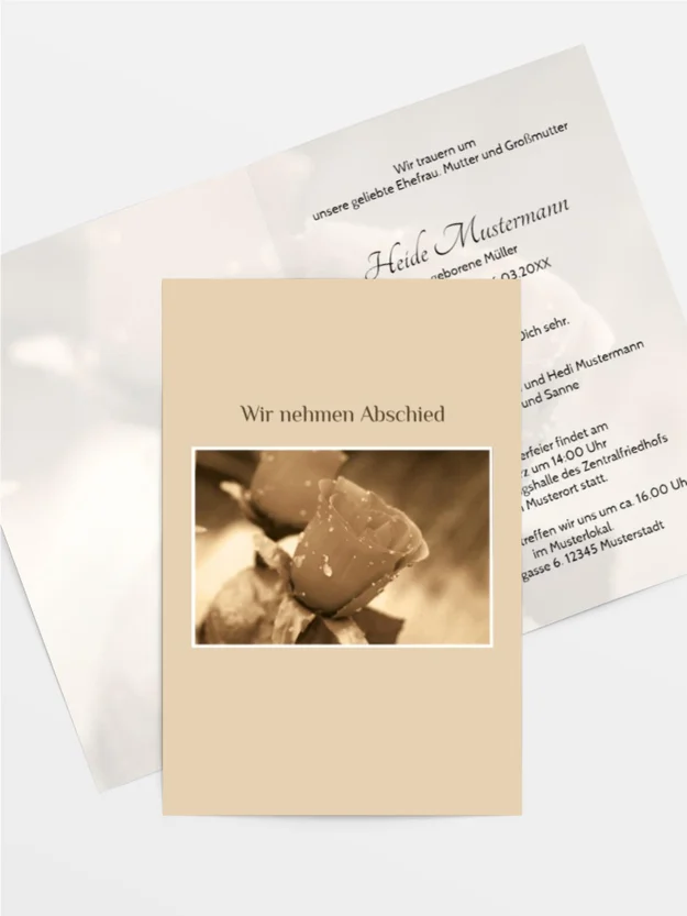 Trauerkarte Rose hoch