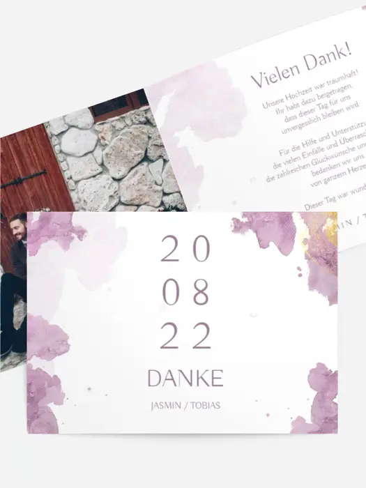 Dankeskarte Hochzeit "Rosenstaub"
