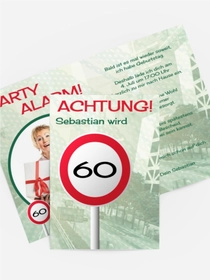 Geburtstagseinladungskarte Begrenzungsschild 60 Foto