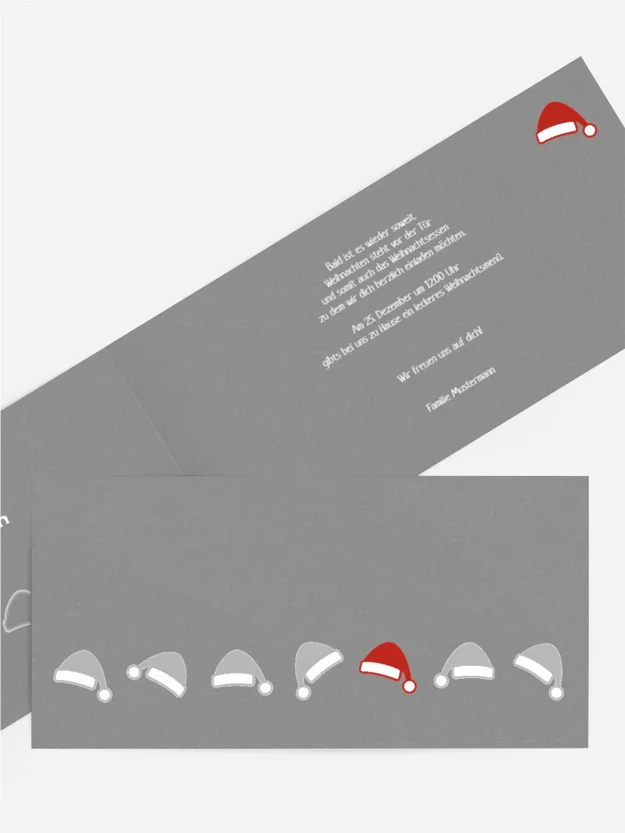 Weihnachtseinladung Privat Mützenreihe