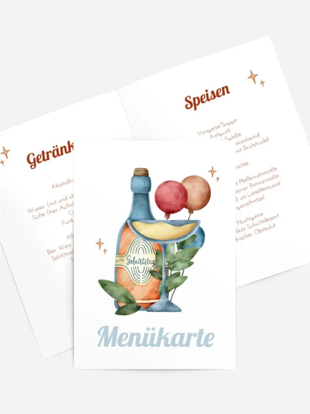 Menükarte Geburtstag Glas mit Fahne Menükarte Geburtstag Glas mit Fahne