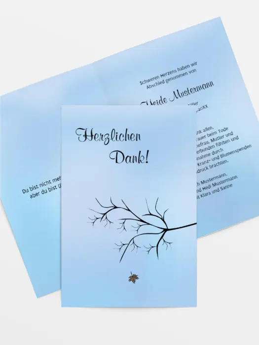 Trauerdanksagung Blatt hoch