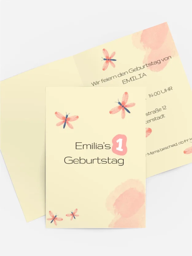 Einladungskarten 1. Geburtstag Libelle