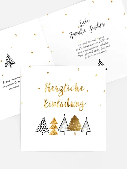 Einladung Weihnachten Goldene Weihnachtsbäume
