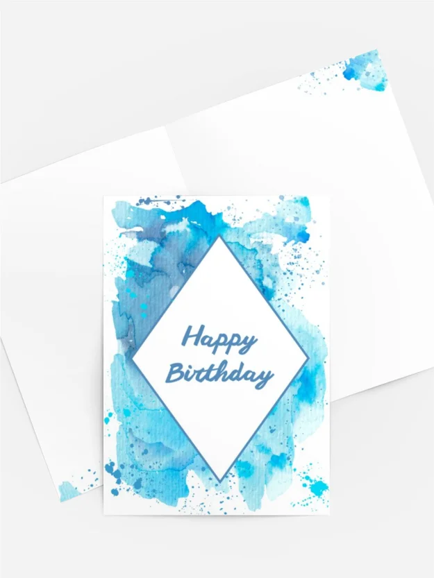 Geburtstagskarte „Happy Birthday“ in kräftigem Blauton