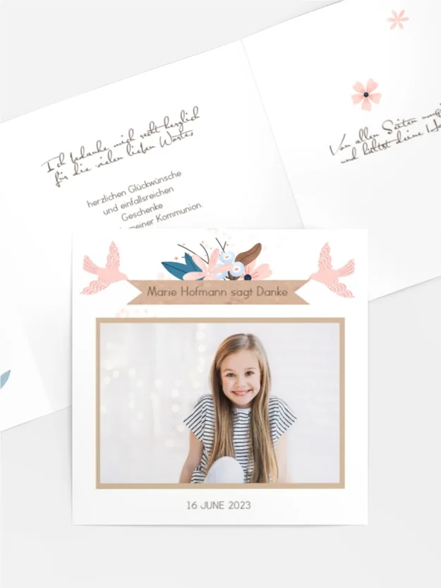 Dankeskarte Kommunion Tauben des Friedens Dankeskarte Kommunion Tauben des Friedens