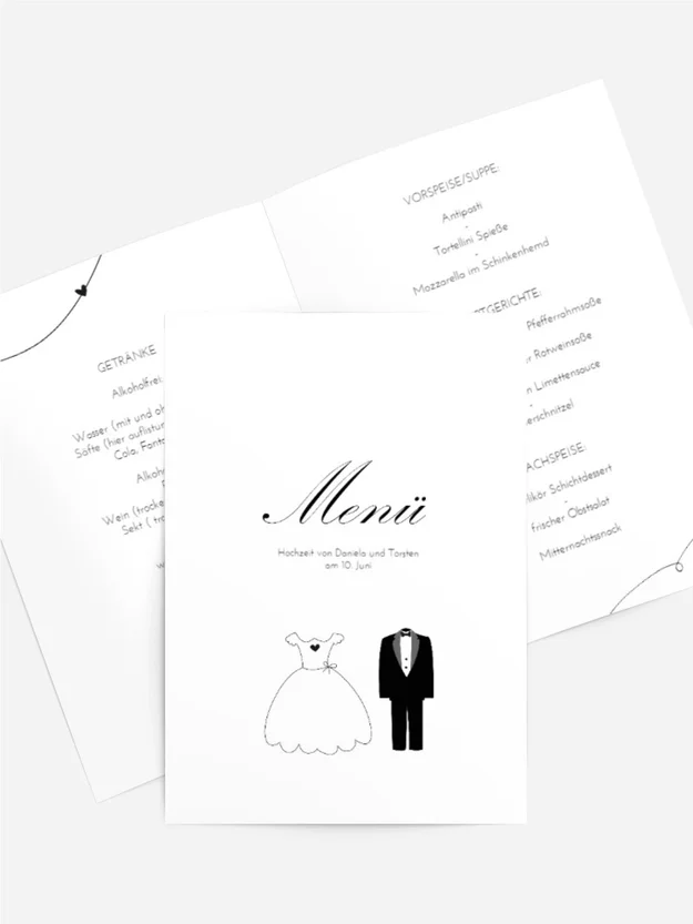 Menükarte dress and suit