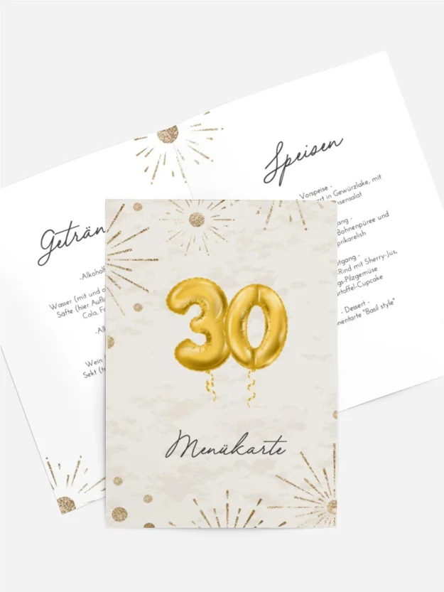 Menükarte Geburtstag Goldene Kugeln