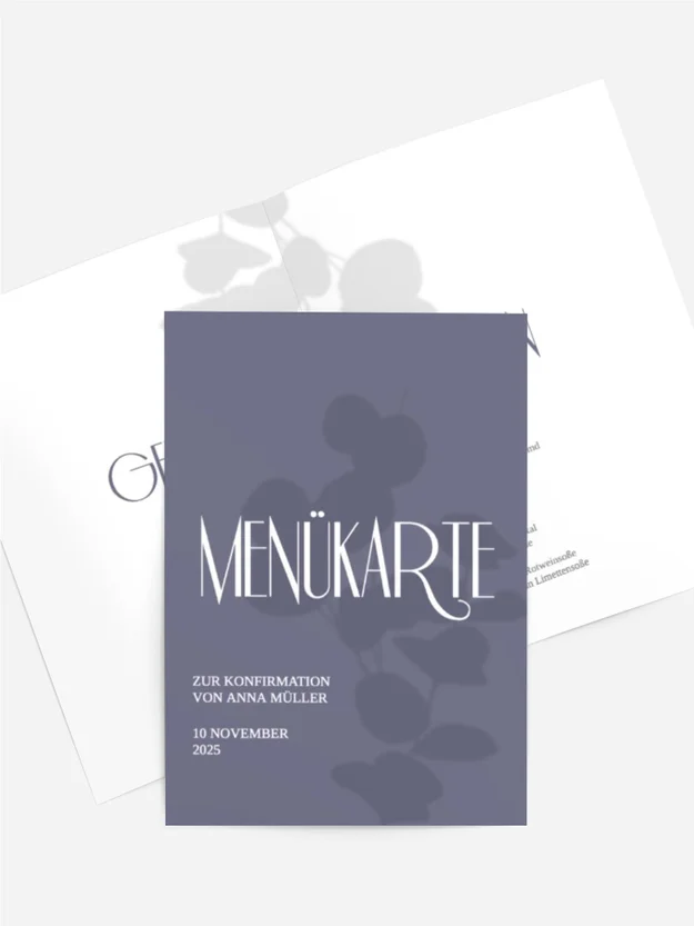 Menükarte Konfirmation Schatten der Blumen