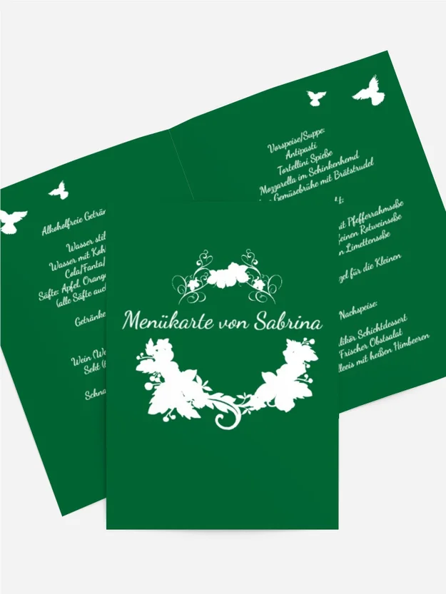 Menükarte Konfirmation Vogel