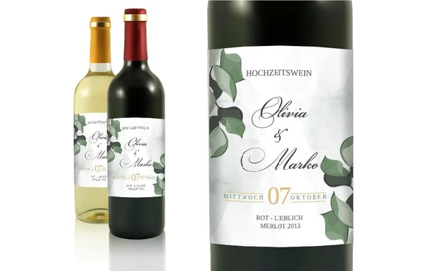 Hochzeit Flaschenetiketten Efeulocken