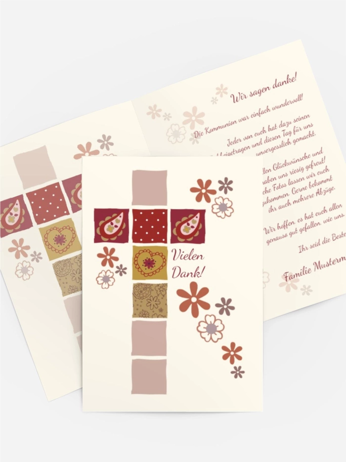 Dankeskarte Kommunion Florales Kreuz Dankeskarte Kommunion Florales Kreuz
