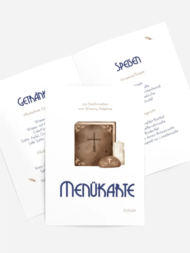 Menükarte Konfirmation Heiliges Buch