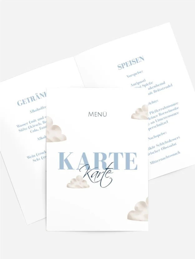 Menükarte Taufe Wolkenkarte