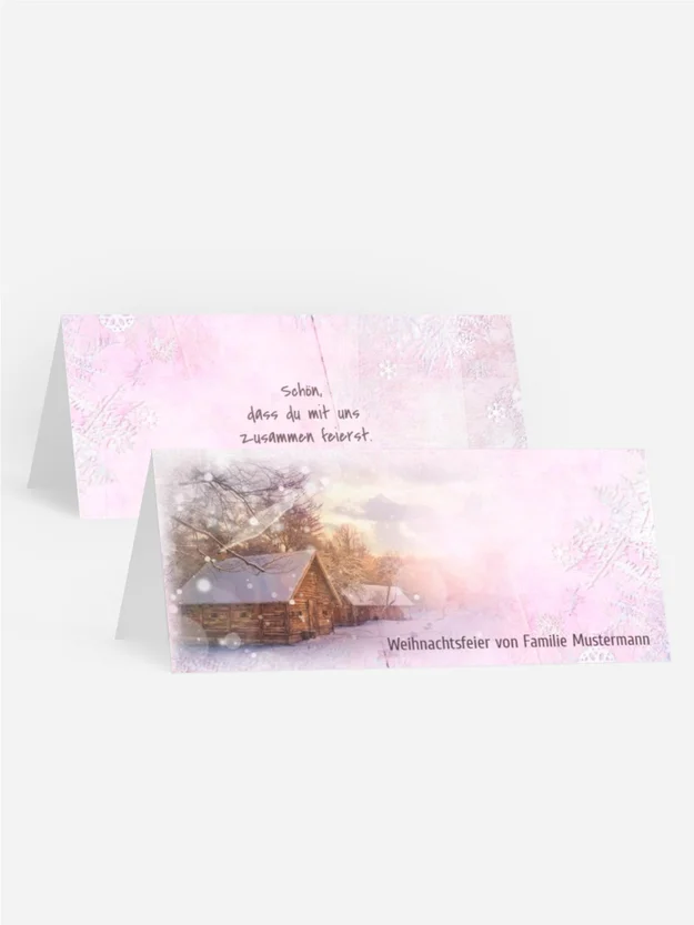 Weihnachtstischkarte Schneehütte