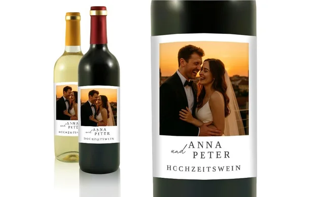 Hochzeit Flaschenetiketten Sonnenuntergangskaskade