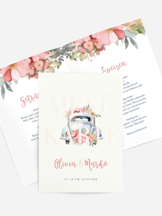 Menükarte Liebe Auto