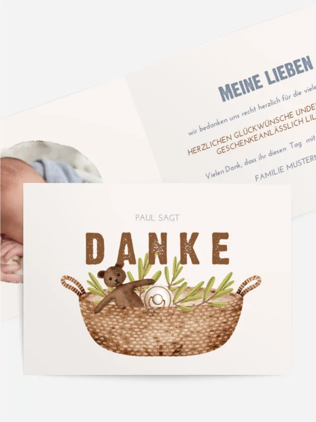 Dankeskarte Taufe Babykorb
