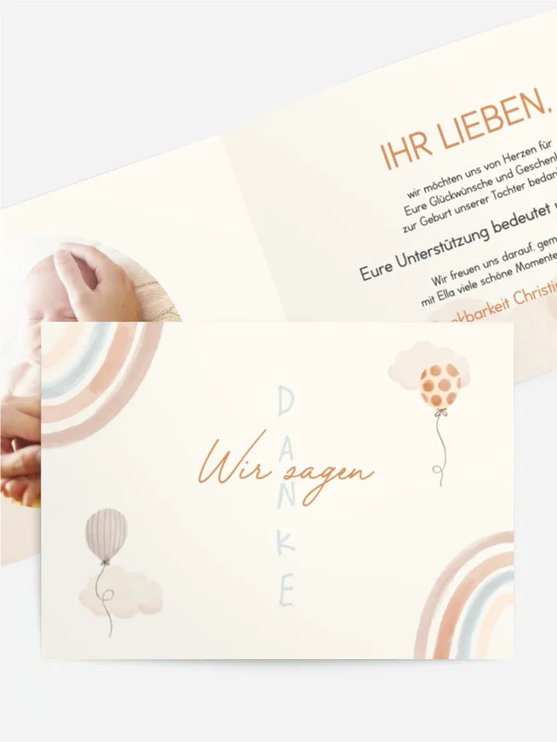 Baby Dankeskarte Löwenjunges und Bälle