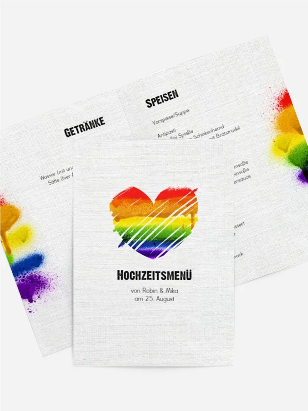 Hochzeitsmenükarte Regenbogenliebe