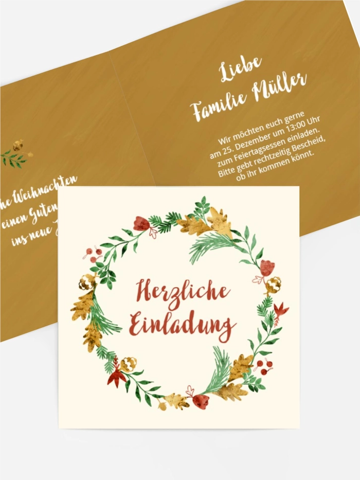 Einladung Weihnachten Kranz für den Urlaub