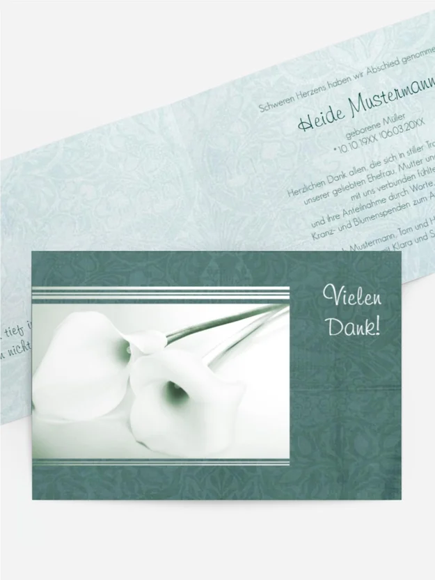 Trauerdanksagung Calla Lilie quer