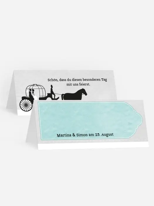 Hochzeitstischkarte Kutsche