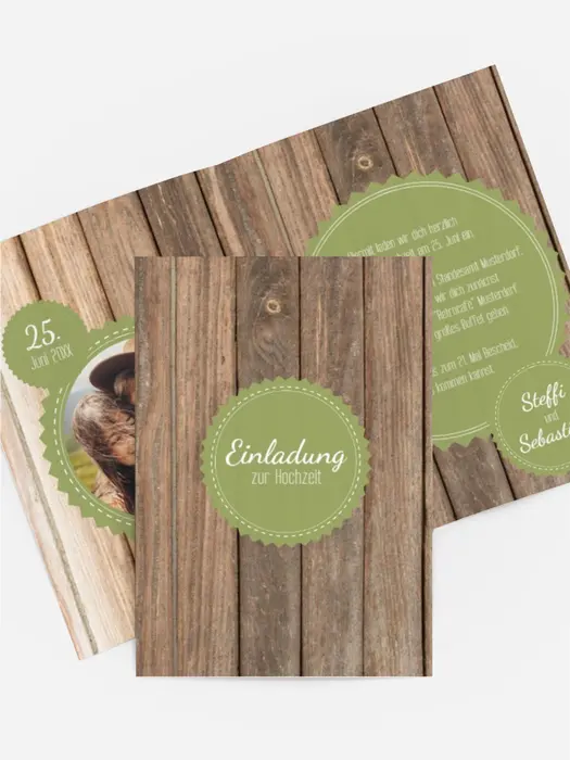 Hochzeitseinladung Vintage Holz