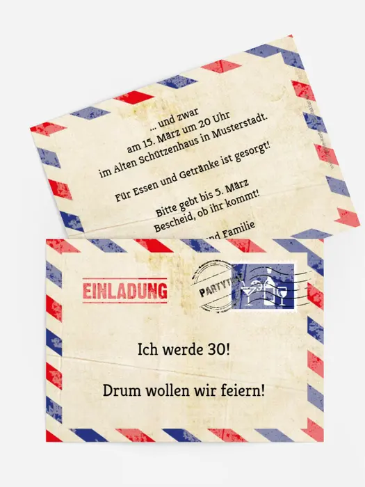 Einladungskarte Geburtstag Luftpost