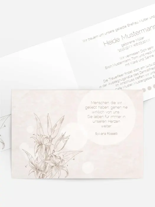 Trauerkarte Lilien quer