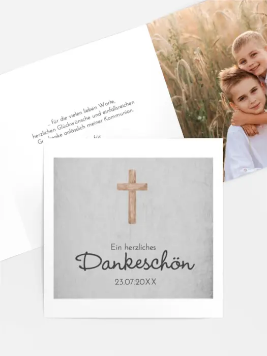 Dankeskarte Kommunion Kreuz am Hals