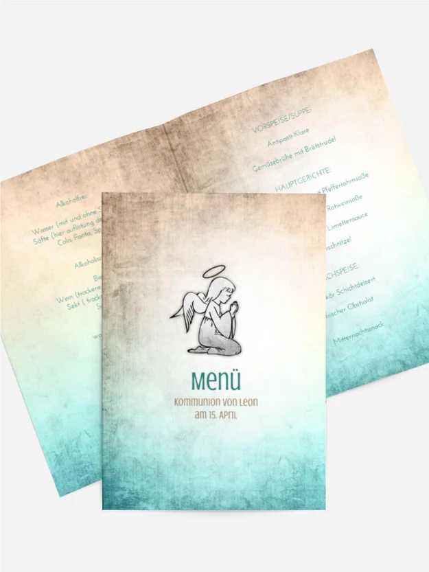 Menükarte Kommunion grunge Engel