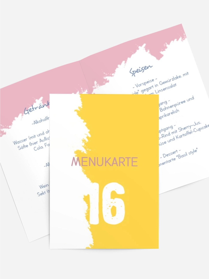Menükarte Geburtstag Farbklecksparty Menükarte Geburtstag Farbklecksparty