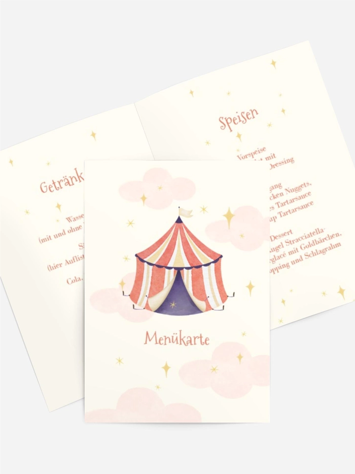 Menükarte Geburtstag Zirkuszelt