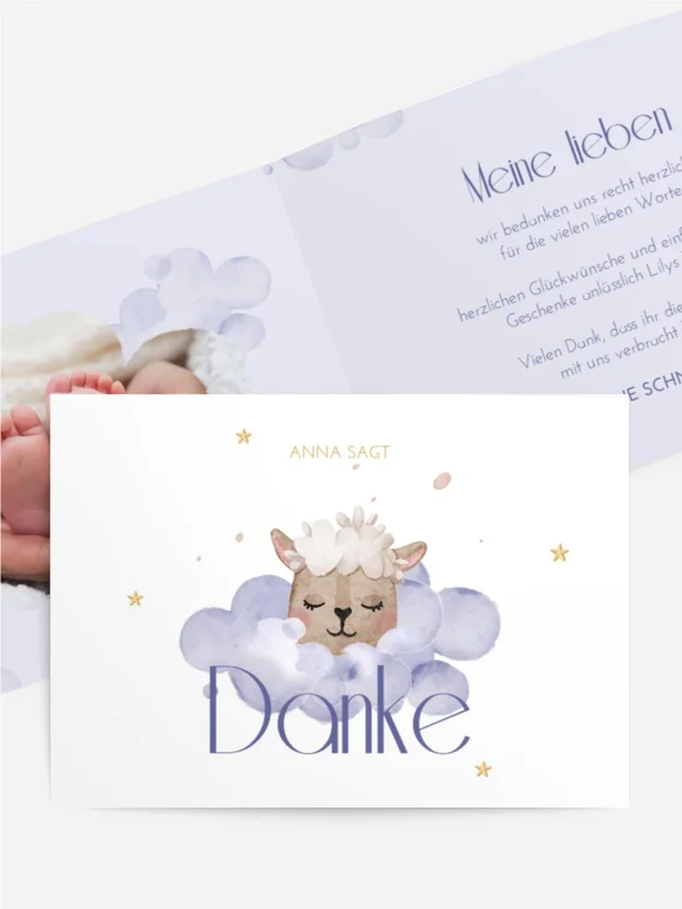Dankeskarte Taufe Flauschige Schafe