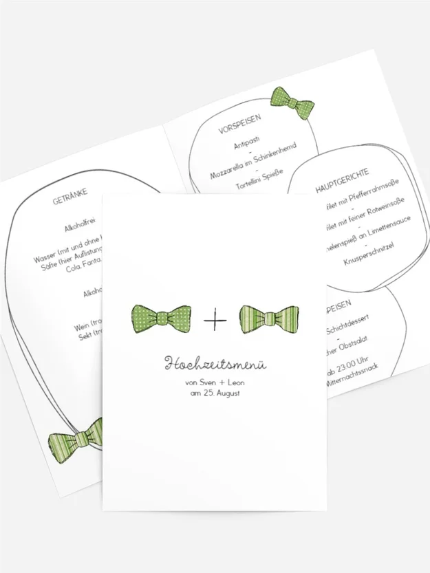 Menükarte zur Hochzeit Fliegen