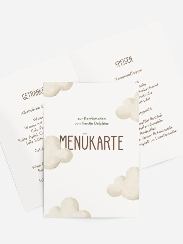 Menükarte Konfirmation Fabelhafte Wolken Menükarte Konfirmation Fabelhafte Wolken