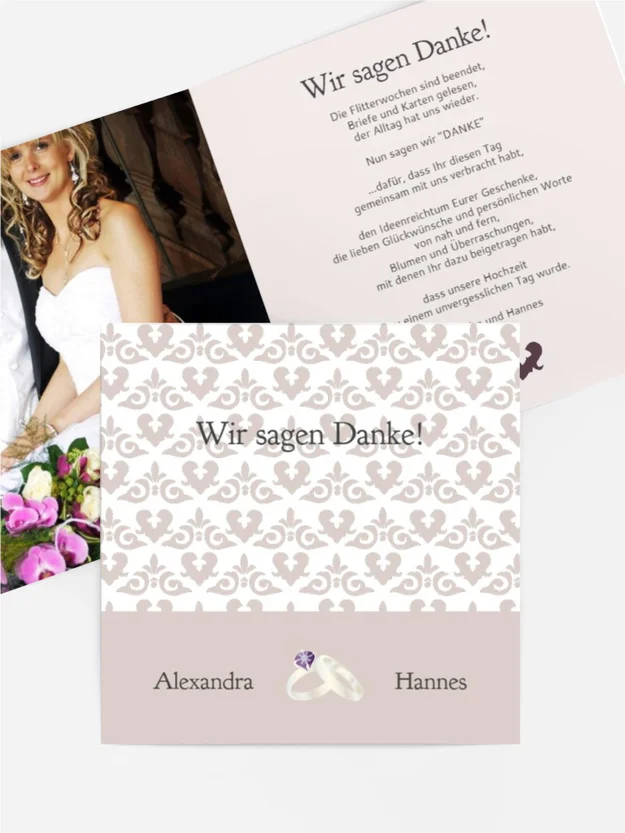 Dankeskarte Hochzeit "Ornament mit Herz"