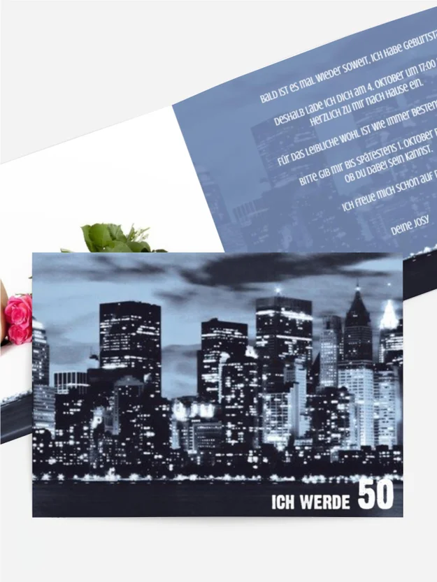 Einladungskarte zum Geburtstag Skyline 50 Foto Einladungskarte zum Geburtstag Skyline 50 Foto