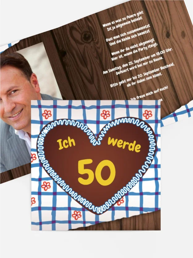 Geburtstagseinladungskarte Lebkuchenherz 50 Foto