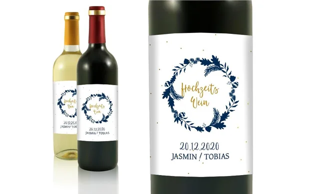 Hochzeit Flaschenetiketten Kranz