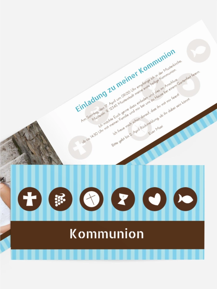 Kommunion Einladung stripes buttons