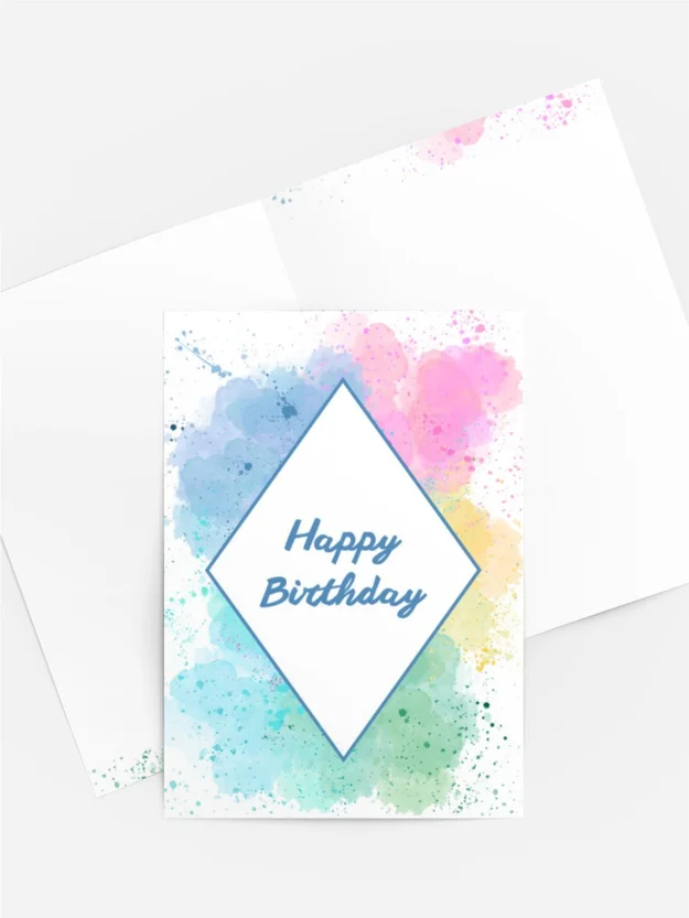 Aquarell-Geburtstagskarte „Happy Birthday“ bunte Pastellfarben