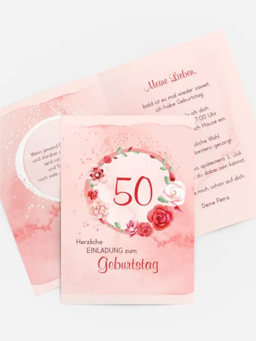 Einladung zum 50. Geburtstag Aquarell Rosen