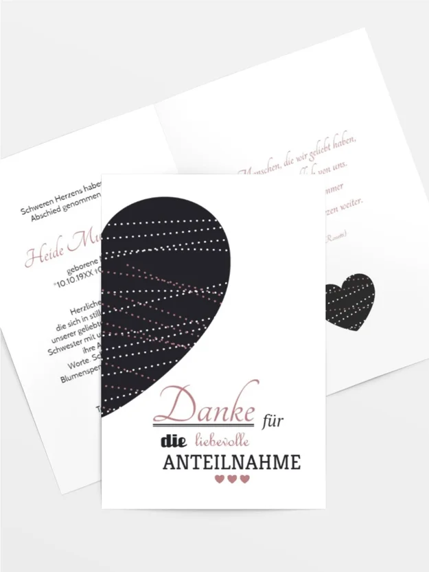 Trauerdanksagung Herz hoch