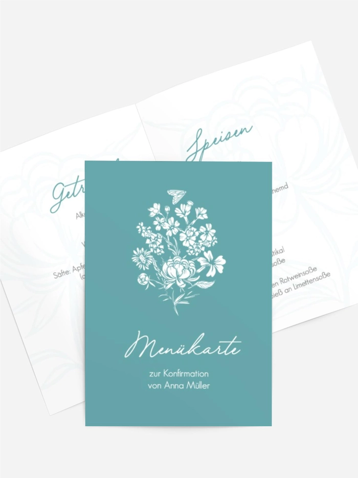 Menükarte Konfirmation Weiße Motten Menükarte Konfirmation Weiße Motten