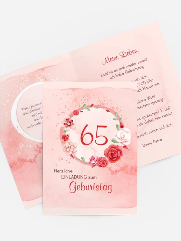 Einladung zum 65. Geburtstag Aquarell Rosen