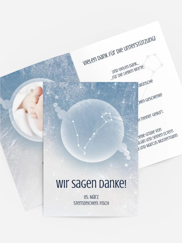 Dankeskarte Geburt - Sternzeichen Fisch