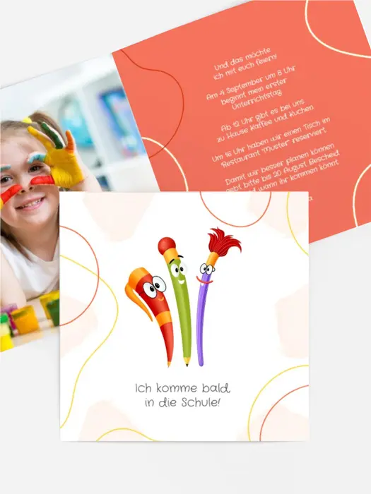 Einladungskarte Einschulung Die lustigen Stifte